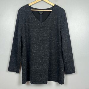 J.Jill Wearever speckled dark gray v-neck ponte knit tunic top, large.